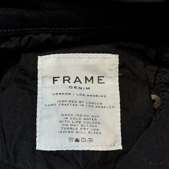 FRAME Denim Le Skinny de Jeanne Raw Stagger Hem Jeans in Black‎ Film Noir Sz 26 - Picture 9 of 11